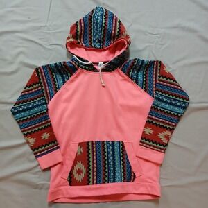 Blue Footed Design Hoodie Womens M Hot Pink Neon Aztec Mayan Native